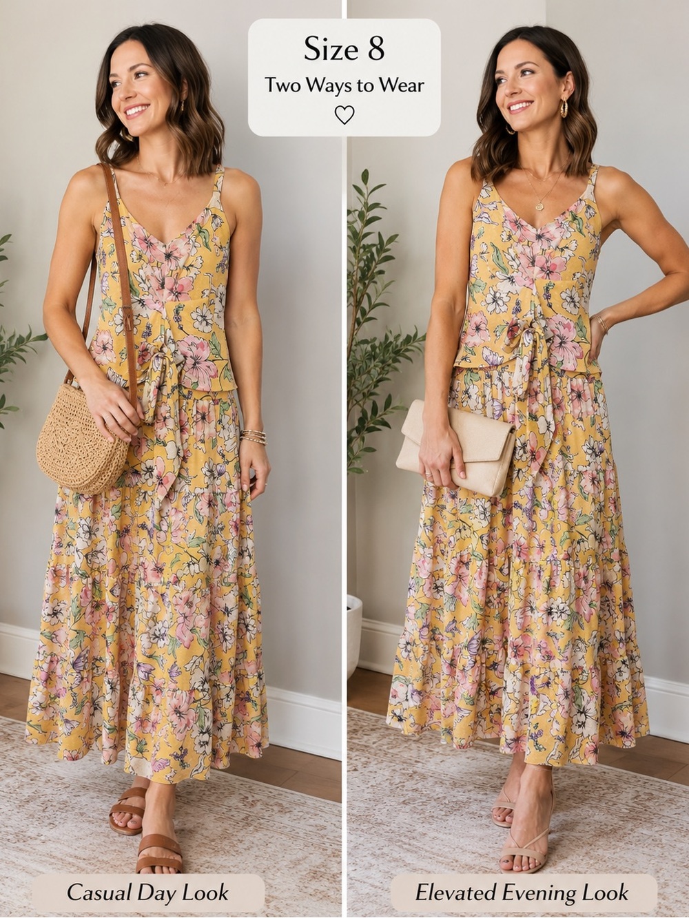 Signature by Robbie Bee Yellow Floral Tie-Front Maxi Dress